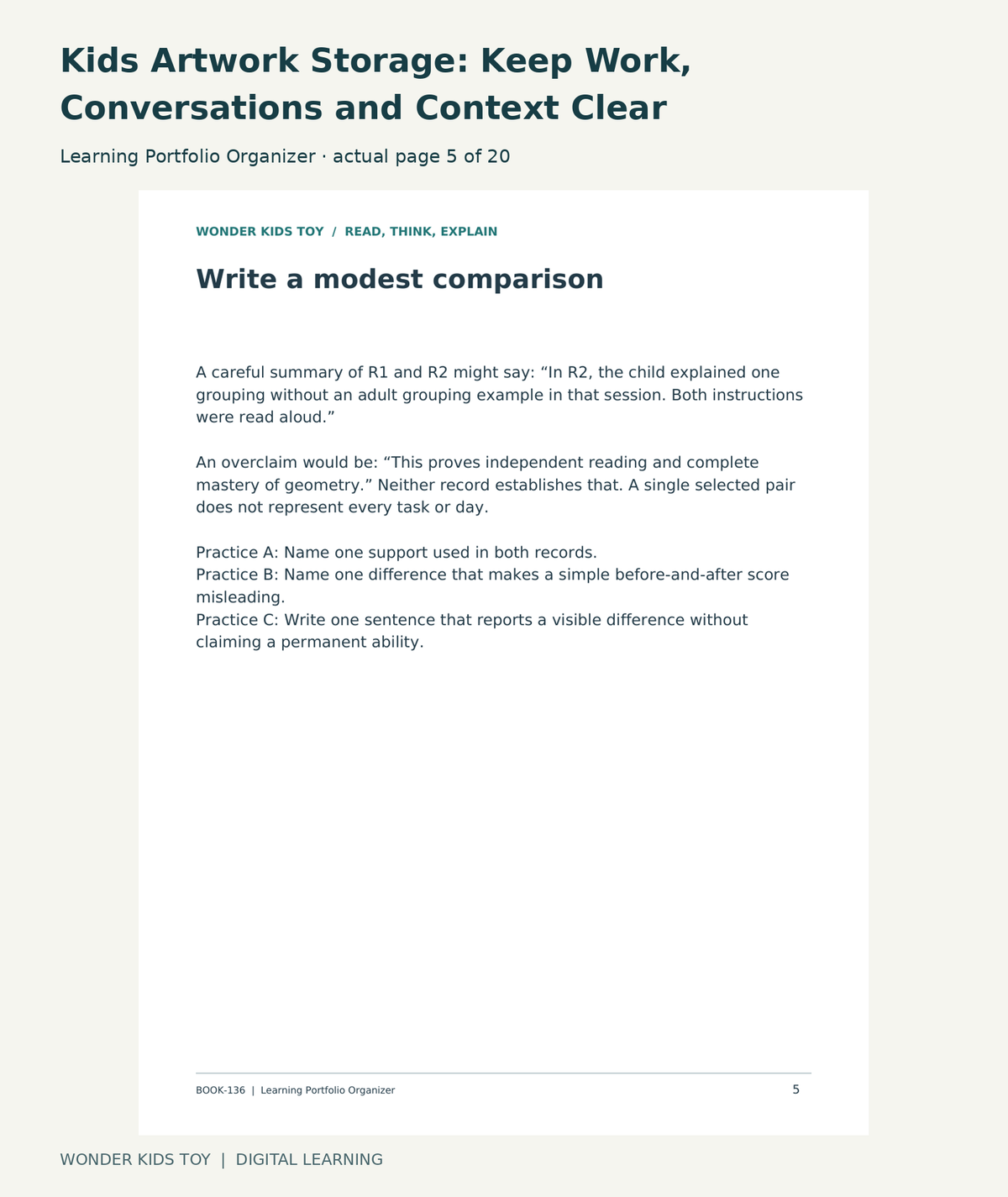 Kids Artwork Storage: Keep Work, Conversations and Context Clear: Learning Portfolio Organizer actual included page 5