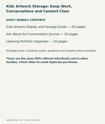 Kids Artwork Storage: Keep Work, Conversations and Context Clear: exact contents, 3 PDFs and 60 total pages
