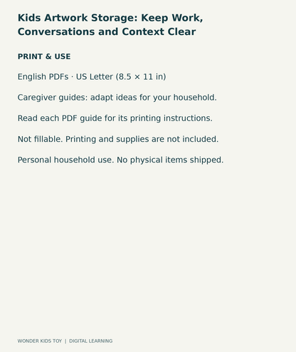Kids Artwork Storage: Keep Work, Conversations and Context Clear: US Letter digital PDF print and household-use information