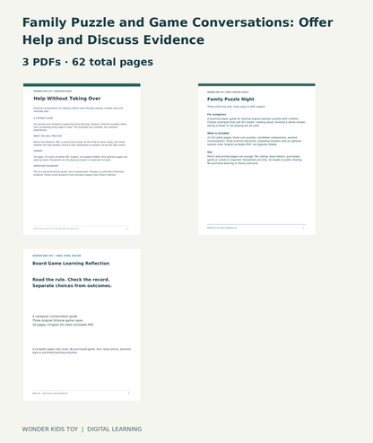 Family Puzzle and Game Conversations: Offer Help and Discuss Evidence: actual included PDF covers