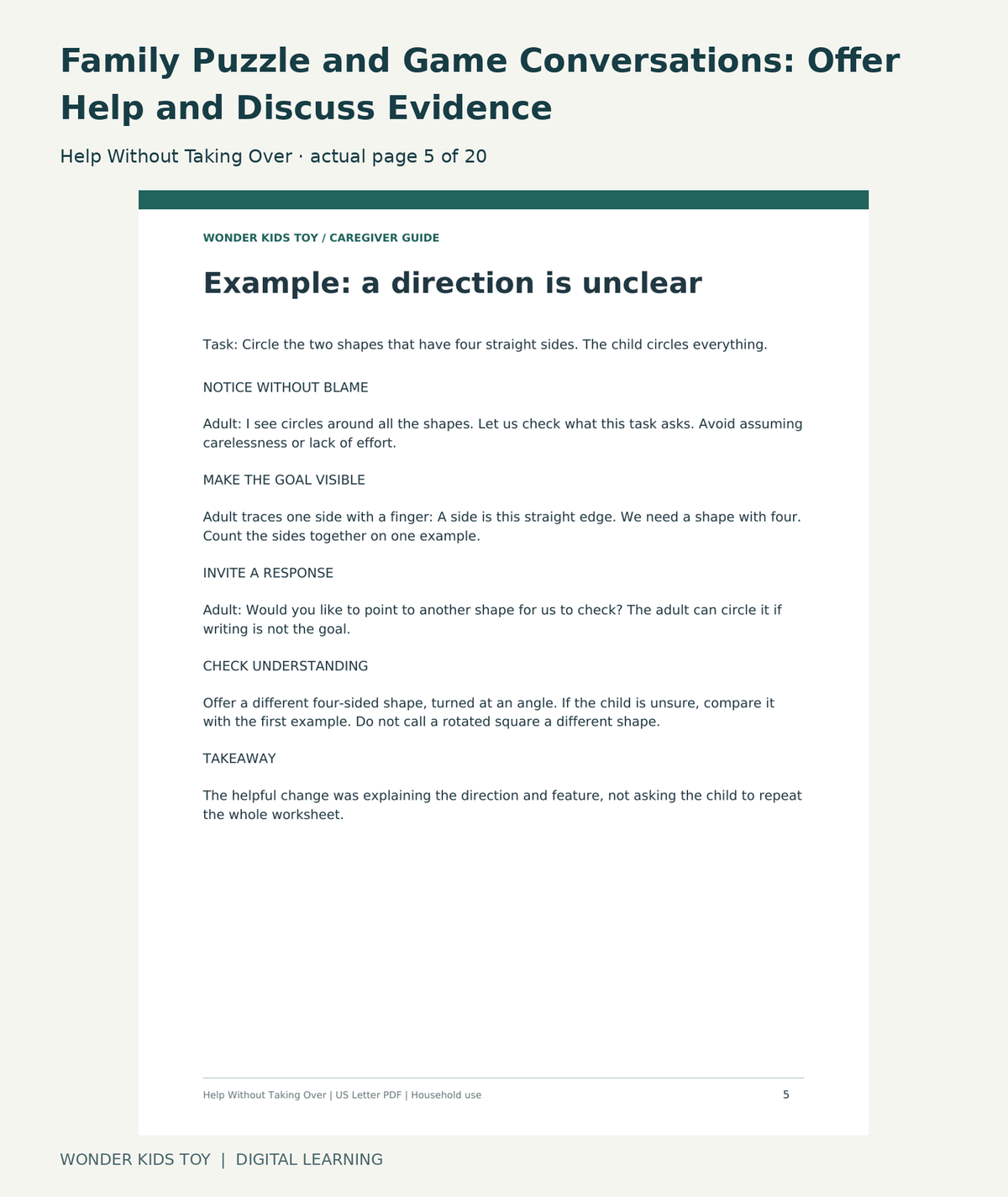 Family Puzzle and Game Conversations: Offer Help and Discuss Evidence: Help Without Taking Over actual included page 5