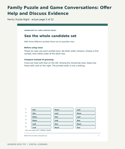 Family Puzzle and Game Conversations: Offer Help and Discuss Evidence: Family Puzzle Night actual included page 5