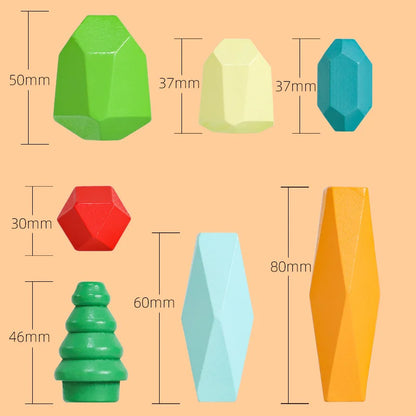 Build Beyond: Montessori Wooden Stone Blocks Rainbow Stacker Balancing Games for Kids! 🌈🪵