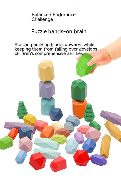 Build Beyond: Montessori Wooden Stone Blocks Rainbow Stacker Balancing Games for Kids! 🌈🪵