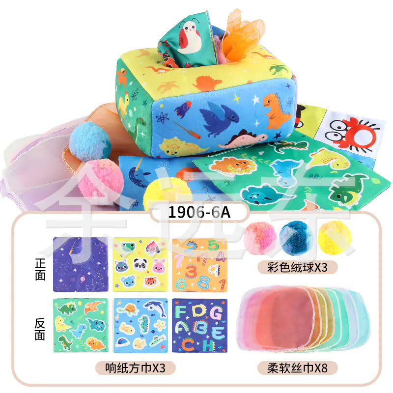 Sensory & Soft: Baby Educational Cloth Book and Tissue Box Toy! 👶🎁