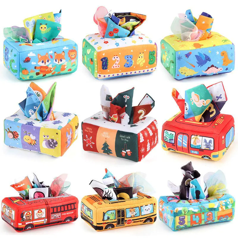 Sensory & Soft: Baby Educational Cloth Book and Tissue Box Toy! 👶🎁