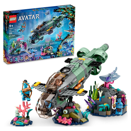 Avatar: the Way of Water Mako Submarine​ 75577 Buildable Toy Model, Underwater Ocean Set with Alien Fish and Stingray Figures, Movie Gift for Kids and Movie Fans