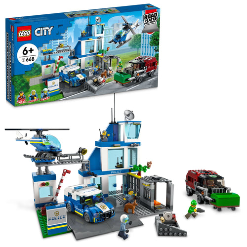 City Police Station with Van, Garbage Truck & Helicopter Toy 60316, Gifts for 6 plus Year Old Kids, Boys & Girls with 5 Minifigures and Dog Toy