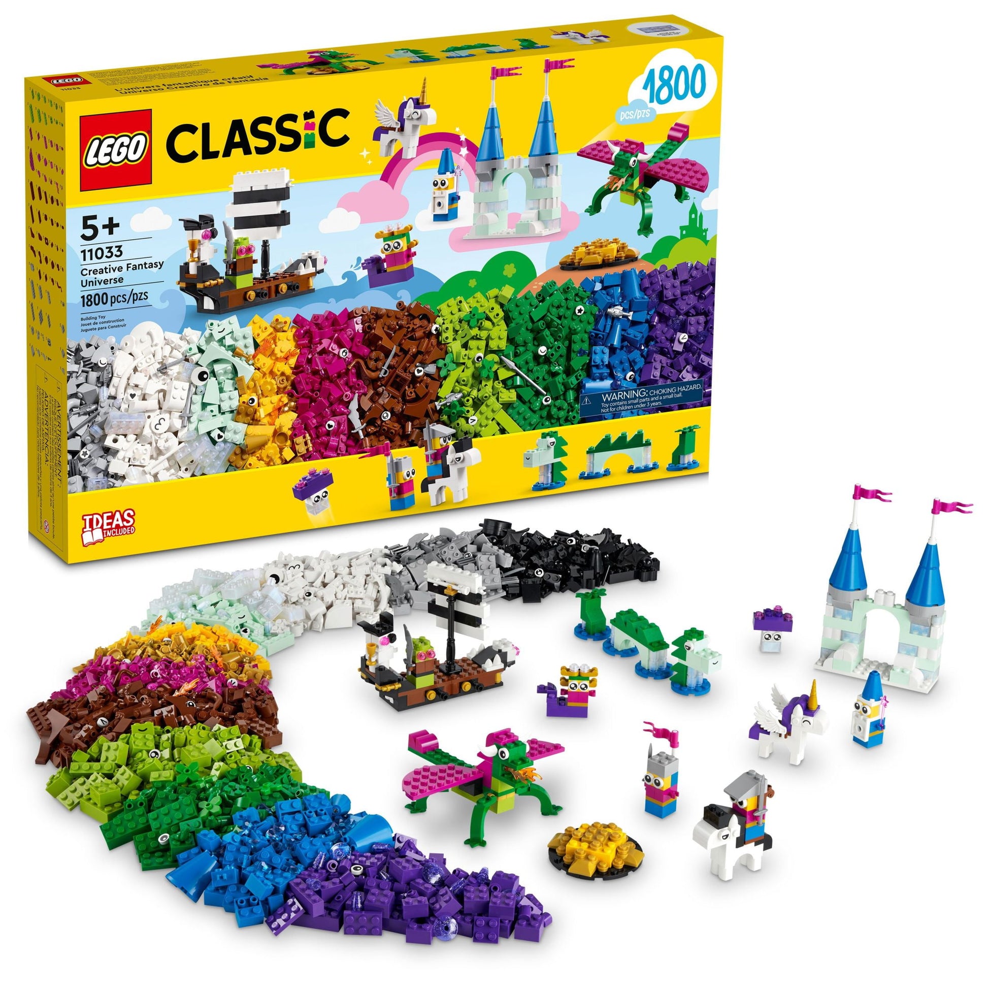 Classic Creative Fantasy Universe Set 11033, Building Adventure for Imaginative Play with Unicorn Toy, Castle, Dragon and Pirate Ship Builds, Gift Idea for Kids Ages 5 Plus