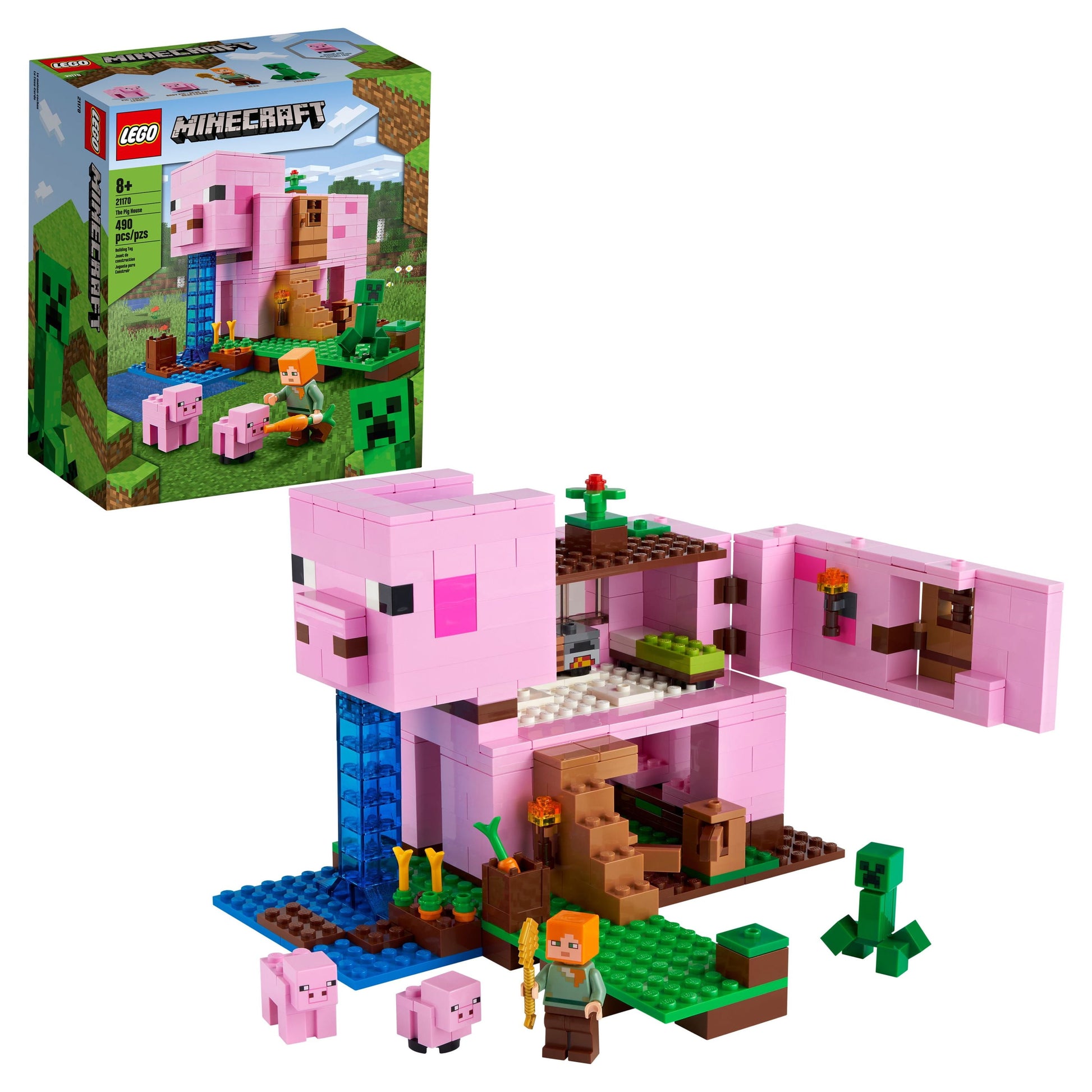 Minecraft the Pig House, 21170 with Alex, Creeper and 2 Pig Figures, Animal Building Toy, Gift Idea for Kids, Boys & Girls Ages 8+