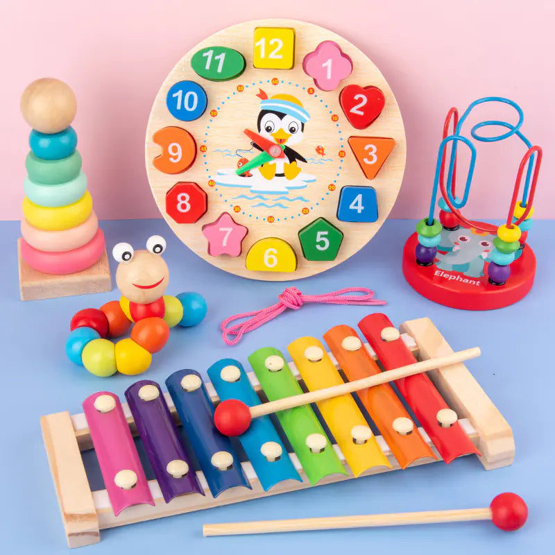 Melody & Time: Wooden Xylophone Clock Toy Set for Early Education! 🎶⏰