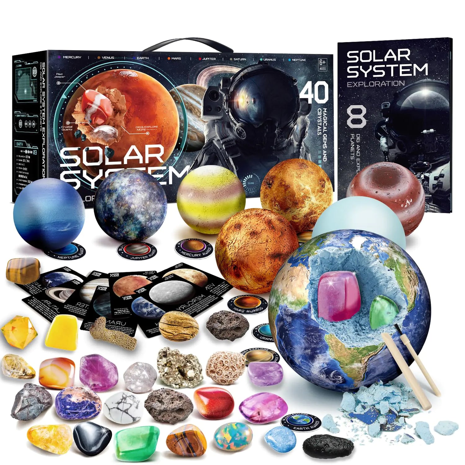 Solar System Gemstone Dig Kit for Kids – Space STEM Archaeology Excavation Toy Ages 6+ n a