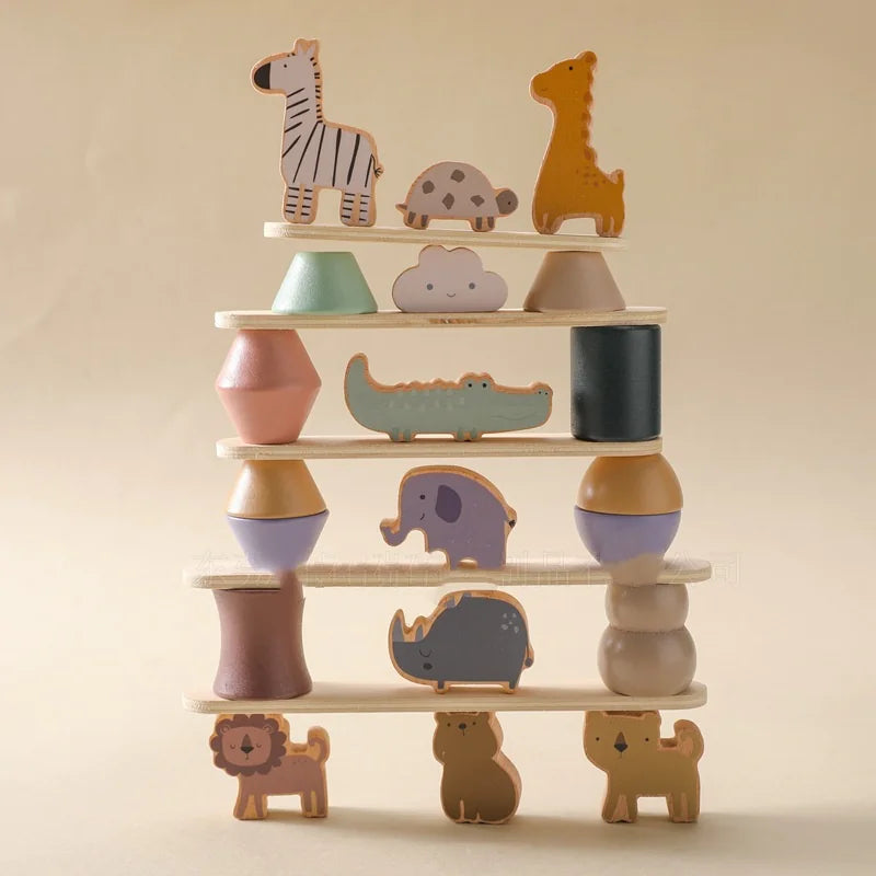 Stack & Soar: Montessori Wooden Animal Stacking Balance Toy! 🦒🐘