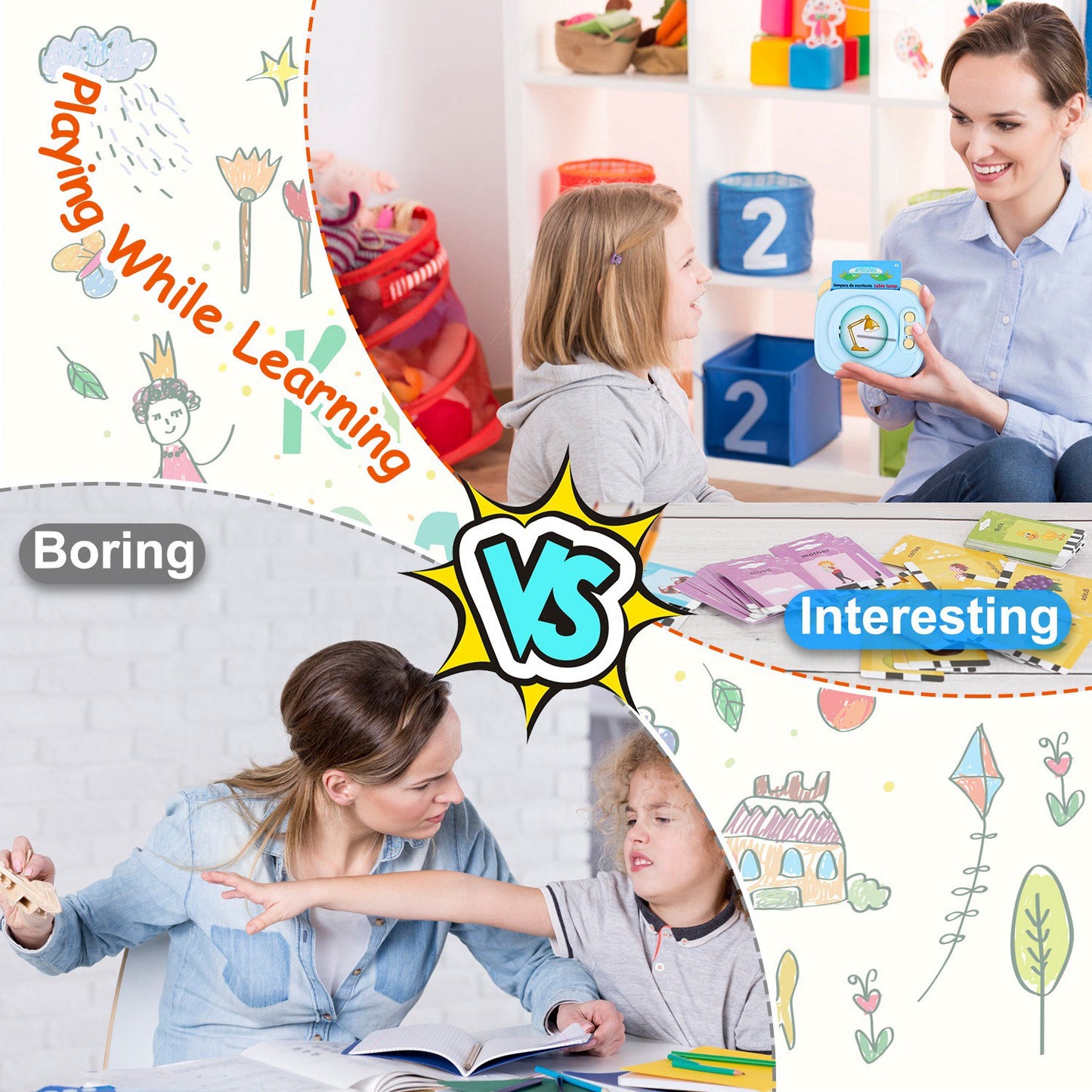 Blue-Pink Color Options -- 1Pc Spanish & English Talking Flash Cards 224 Sight Words Bilingual Flash Cards Rechargeable Card Early Educational Toy For Boys Girls Aged 1 2 3 4 5 6 7 8 Years Old