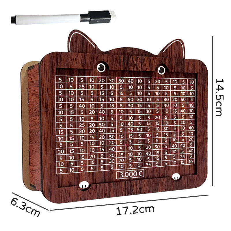 Wooden Savings Box with Money Counter Cat Printed 3k EUR