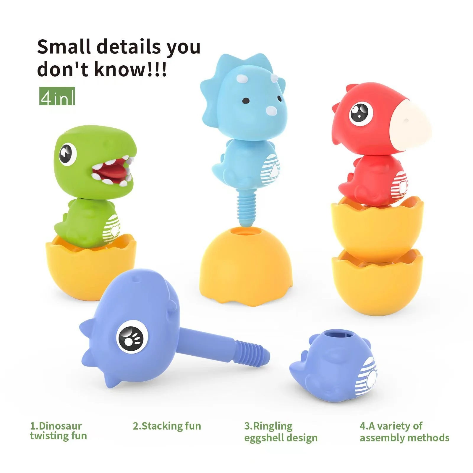 Snap-N-Learn Matching Dinosaurs, 4Pcs Dinosaur Toddler Stacking Sorting Toys, Educational Preschool Block Dinos Color Learning Toy, Learning Game Gifts for 18 Months 2 3 4 Year Old Boys Girl