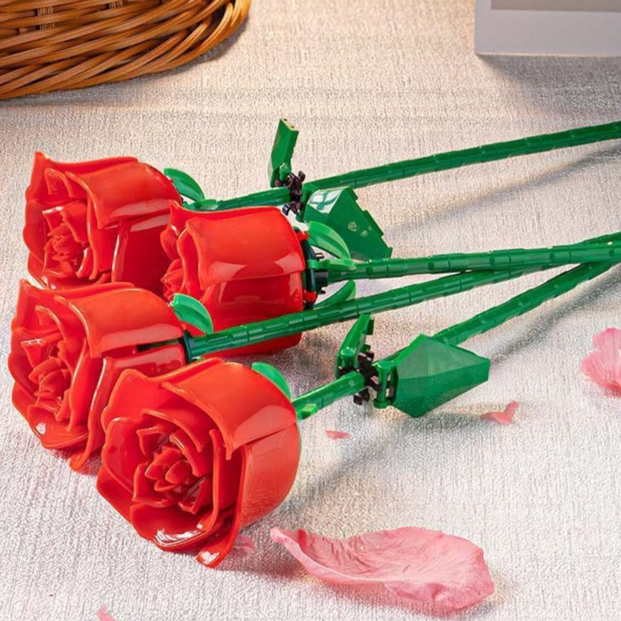Rose Flower Building Blocks STEM Kit 8-Red Rose-two forms 1 bag