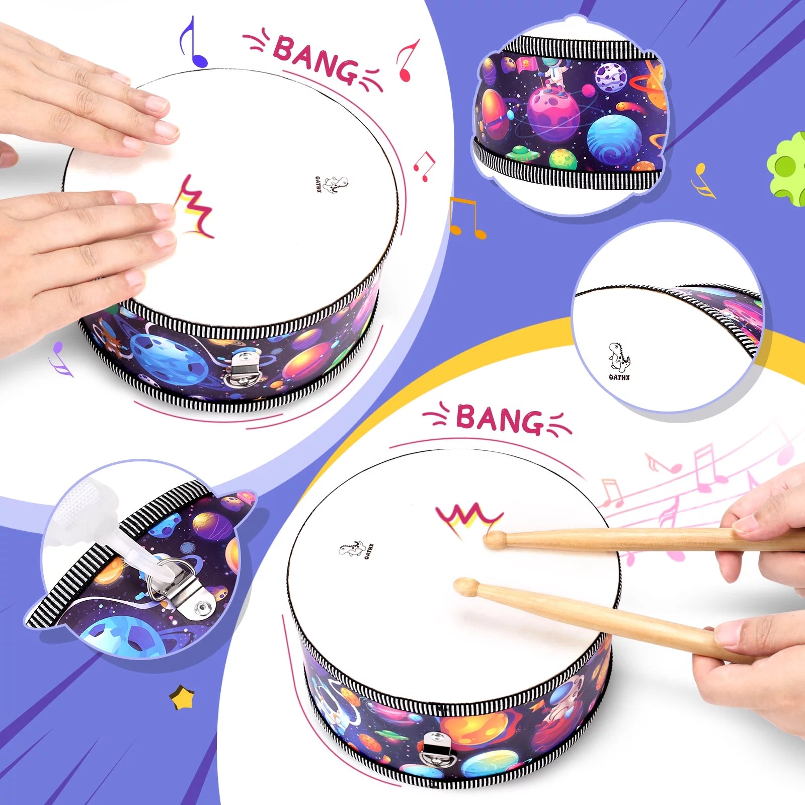 Kids Drum 8" Percussion Instrument for Toddler Educational Music Toys Gift Boys Girls Age 1-5