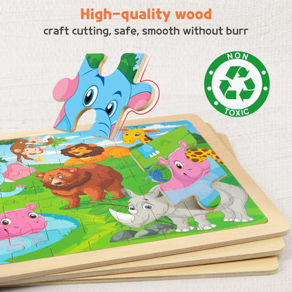 Wooden Puzzles for Kids Ages 4-6, 6 Packs 60 Pcs Jigsaw Puzzles Preschool Educational Toys Gifts for Children Ages 4-8, Kids Puzzles for 4+ Year Olds Boys Girls, Wood Puzzles Ages 3 4 5 6 7 8