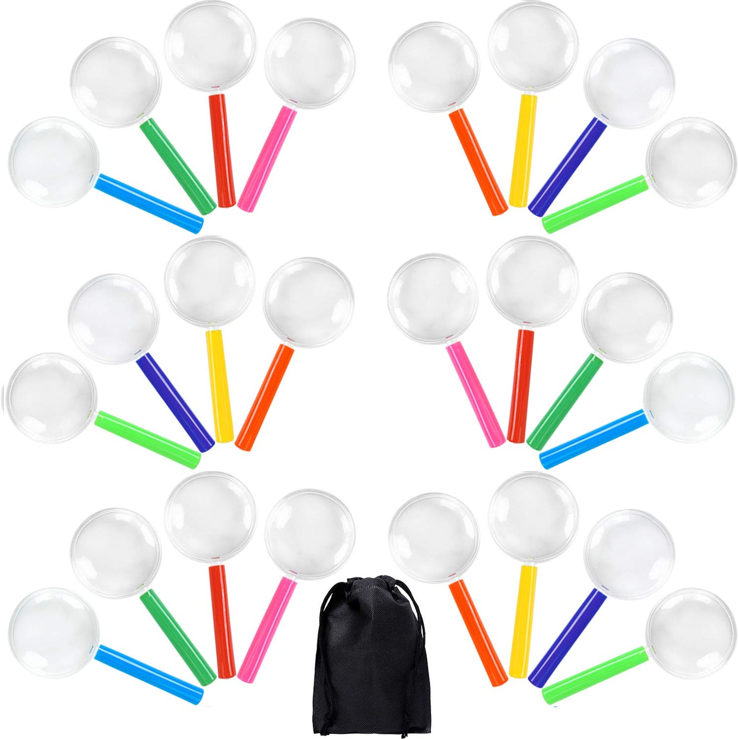 24-Pack Kids Magnifying Glass Set – Colorful Educational Explorer Toys with Storage Bag