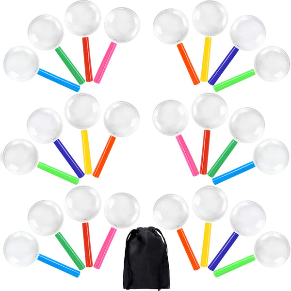 24-Pack Kids Magnifying Glass Set – Colorful Educational Explorer Toys with Storage Bag
