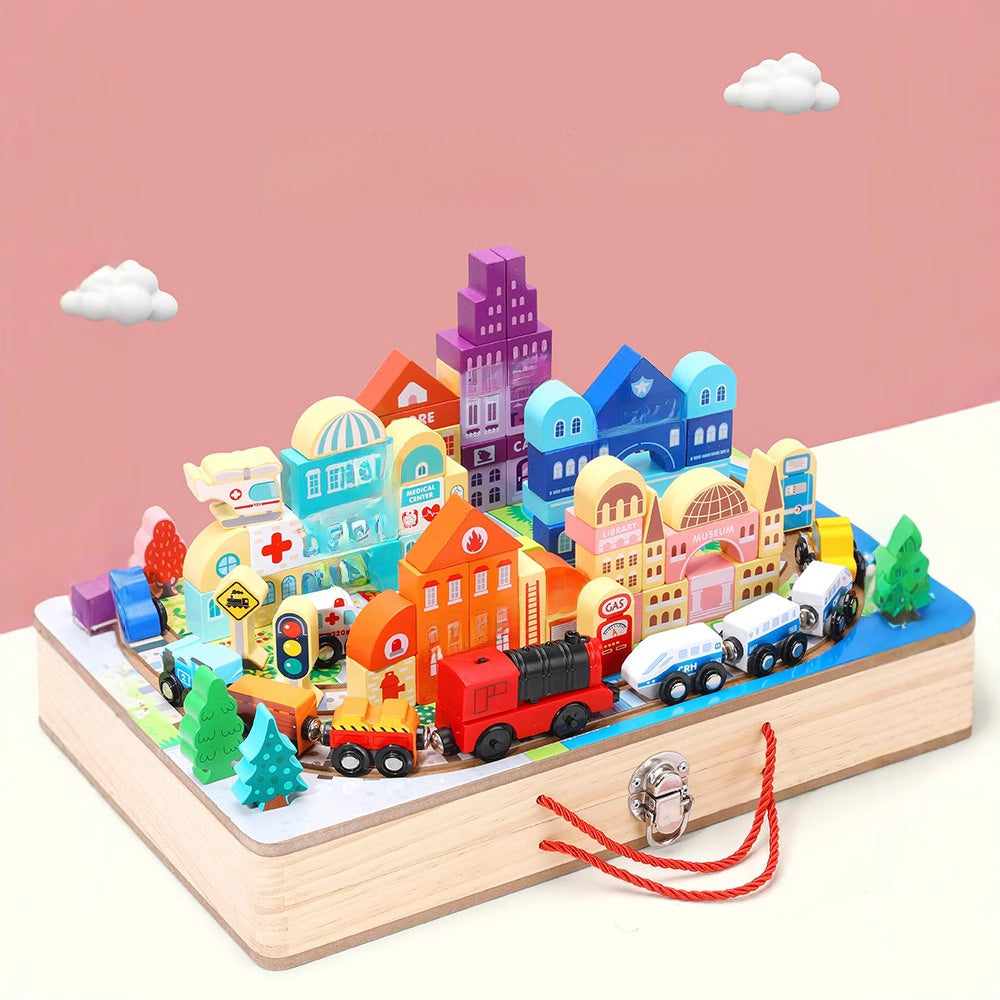 Train track assembly building blocks