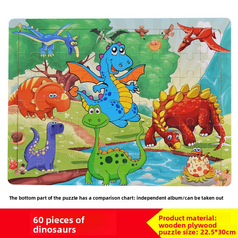 Wooden Puzzle Toy for Problem Solving 60 pieces of dinosaurs