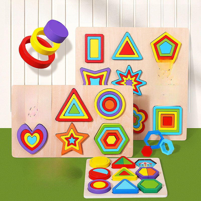 Geometric Wooden Puzzle Blocks for Kids