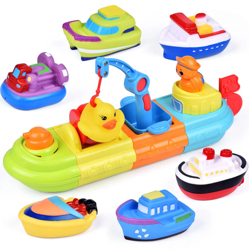 Bath Toys for Kids,7 Pcs Toy Boats Include One Big Wind up Bath Boat and 6 Bath Squirters Toy Boats,Baby Showers,Pool Party,Birthday Gifts for Baby