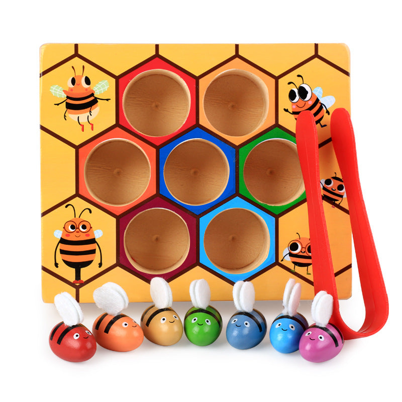 Montessori Wooden Bee Hive Toy – Color Sorting Game
