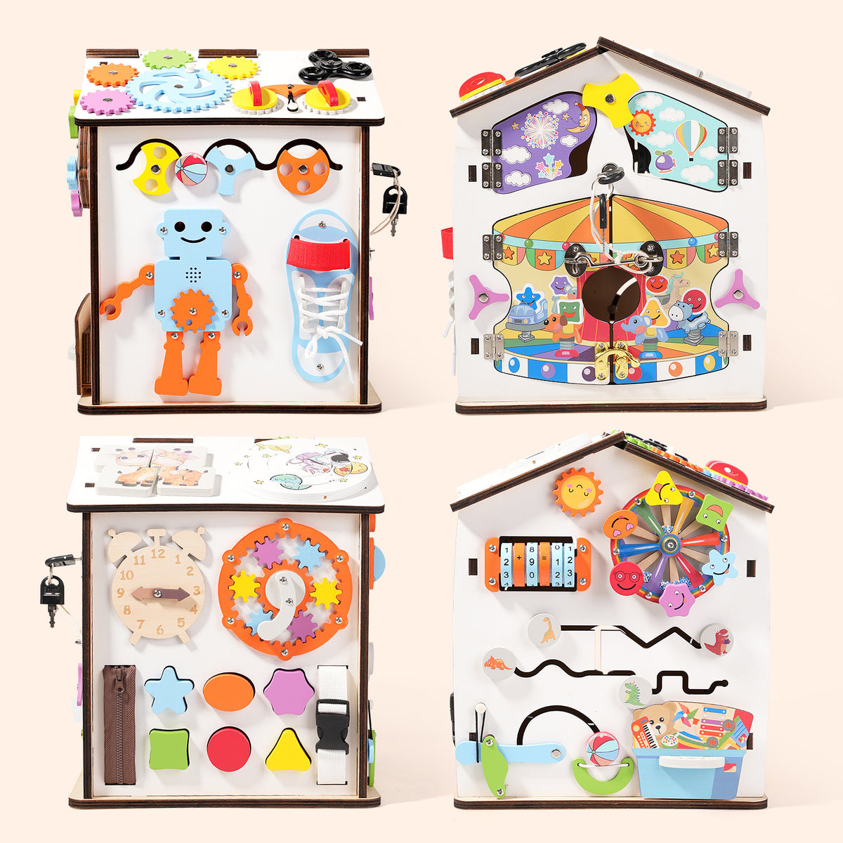 Wooden Montessori Busy House for Kids – Fine Motor Activity Toy