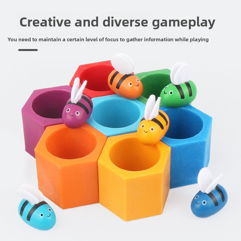 Montessori Wooden Bee Hive Toy – Color Sorting Game