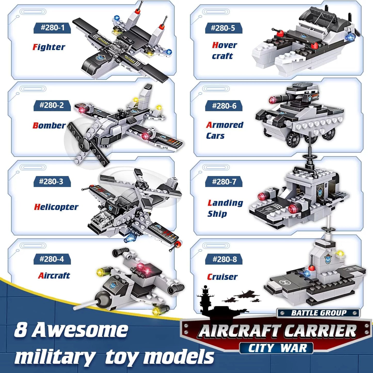 1320 Pieces Aircraft Carrier Building Blocks Set, Military Battleship Model Toy with Army Car, Helicopter & Boat, Military Toys Gift for Kids Boys Girls Age 6-12