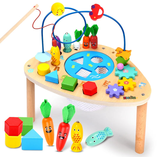 Baby Activity Table Wood Bead Maze Montessori Early Developmental Learning Toys Infant Toddler