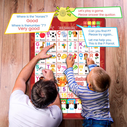 Electronic Alphabet Wall Chart, Toddler Learning Toys , Educational Toys ABC Preschool Poster, Alphabet Learning Toys, Toys for Ages 2-6, English & Spanish, Red