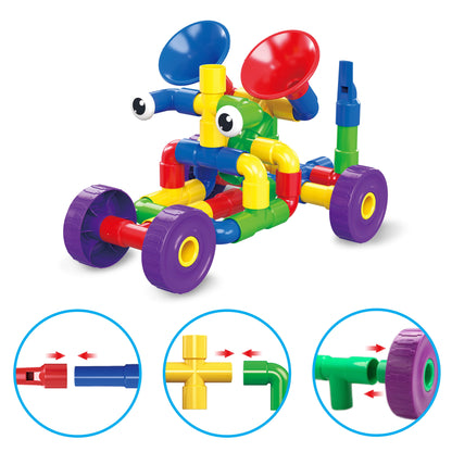 136 PC Pipe Tube Wheel, Construction Building Engineering Set, STEM Toy, Learning Toy for Kids Ages 3+