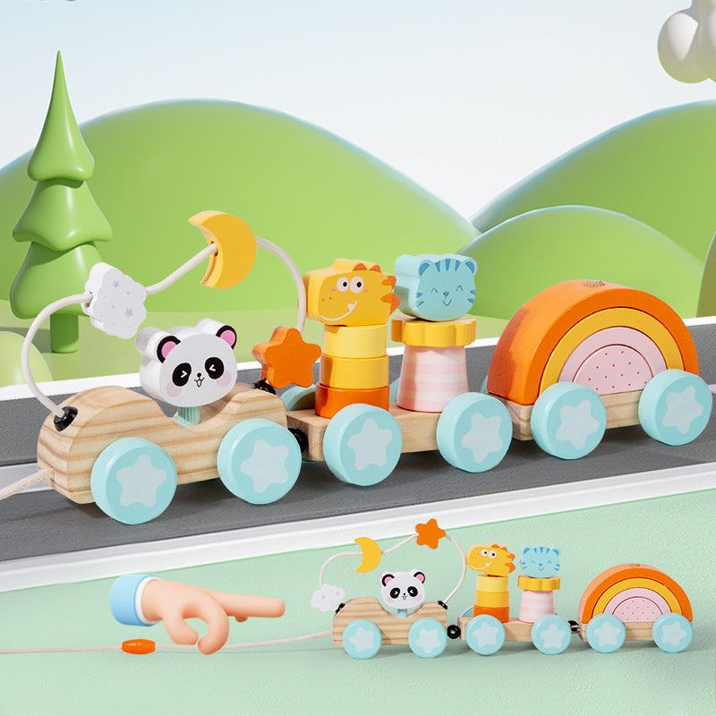 Wooden Animal Pull-Along Train with Bead Maze