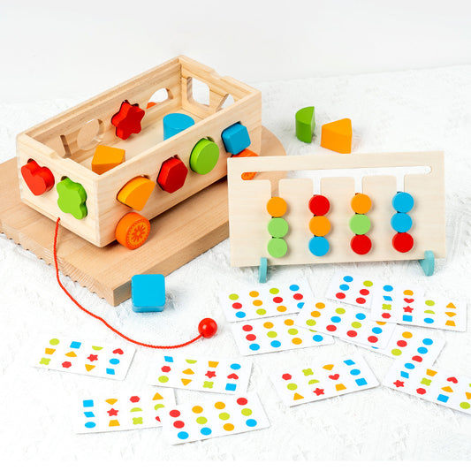 Montessori Shape Sorting Trailer Toy for Kids Four-color game shape trailer