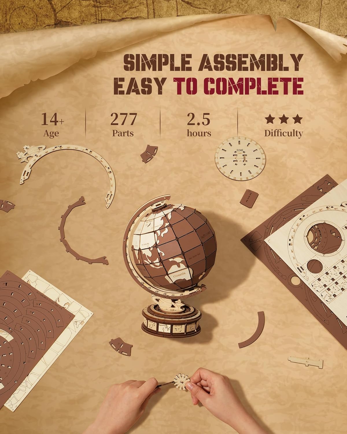 Rotating 3D Wooden Globe Puzzle with Astronomical Base – STEM Building Toy for Kids & Teens