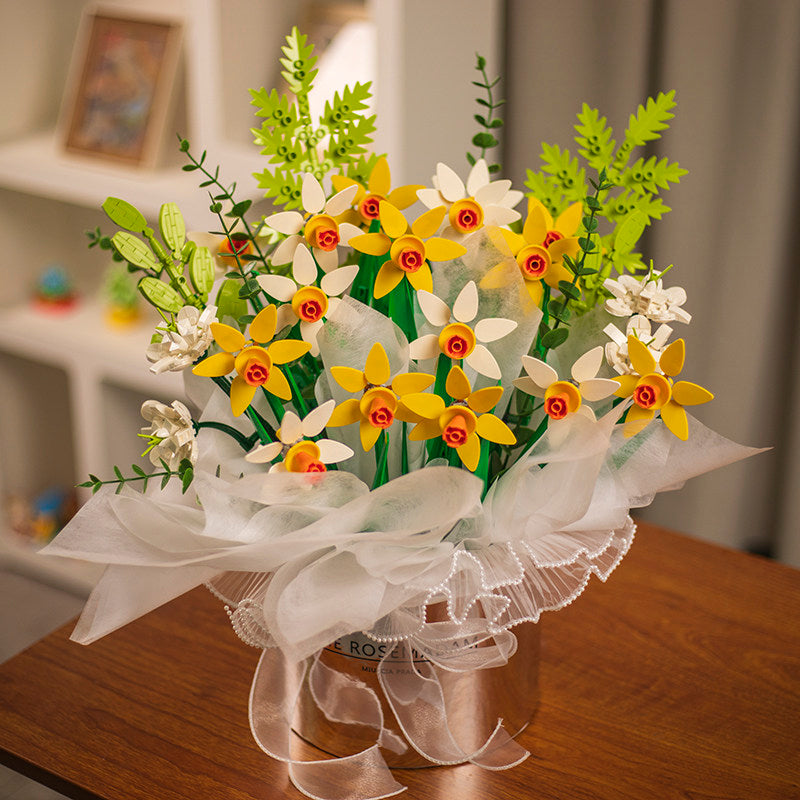 Flower Bouquet Building Blocks Kit Love Like Narcissus 22pcs Silver Bucket