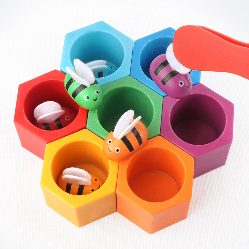 Montessori Wooden Bee Hive Toy – Color Sorting Game