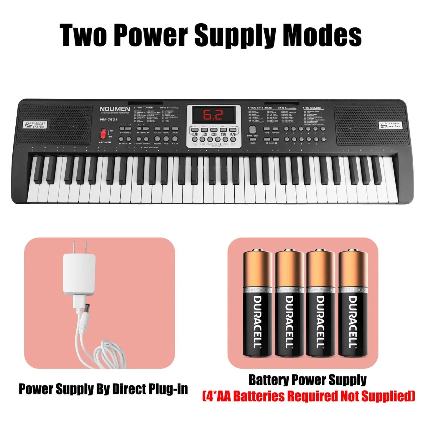Piano Keyboard for Kids 61 Key Electric Organ with Music Stand and Microphone, Black