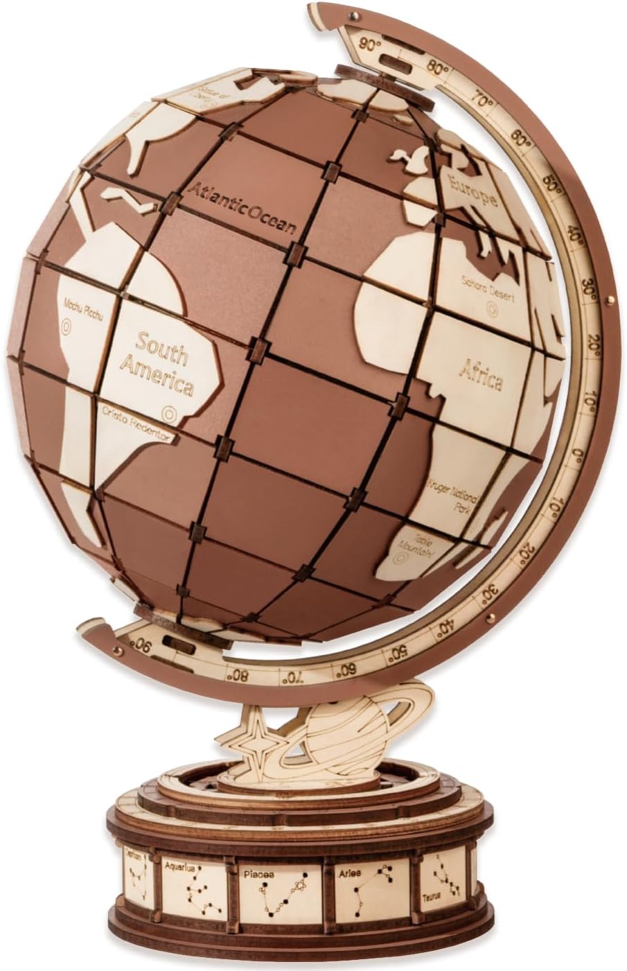 Rotating 3D Wooden Globe Puzzle with Astronomical Base – STEM Building Toy for Kids & Teens