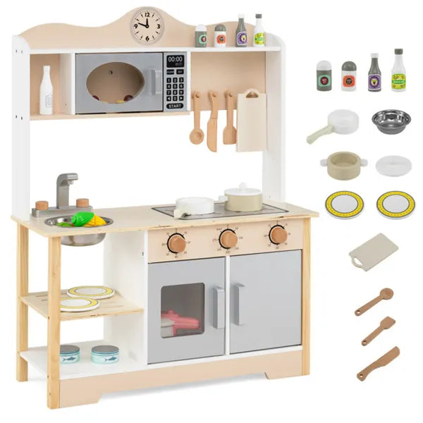 Gray Wooden Play Kitchen for Kids