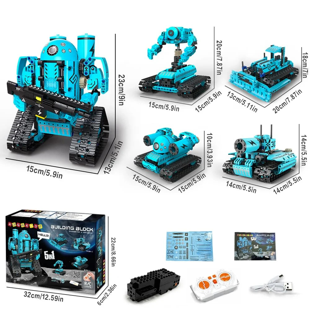 5 in 1 RC Robot Building Set, 444Pcs APP & Remote Control Rechargeable Building Toys Gift for Boys Girls Age 6-12+ Year Old