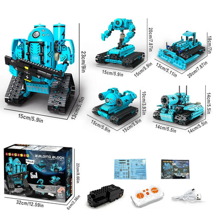 5 in 1 RC Robot Building Set, 444Pcs APP & Remote Control Rechargeable Building Toys Gift for Boys Girls Age 6-12+ Year Old