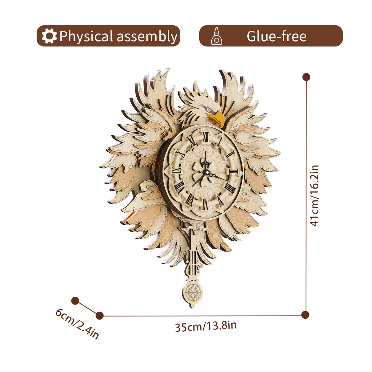 3D Wooden Hawk Mechanical Clock Puzzle Kit