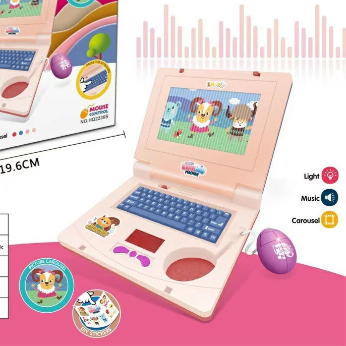 Kids Pretend Learning Laptop with Lights & Music – Color Options