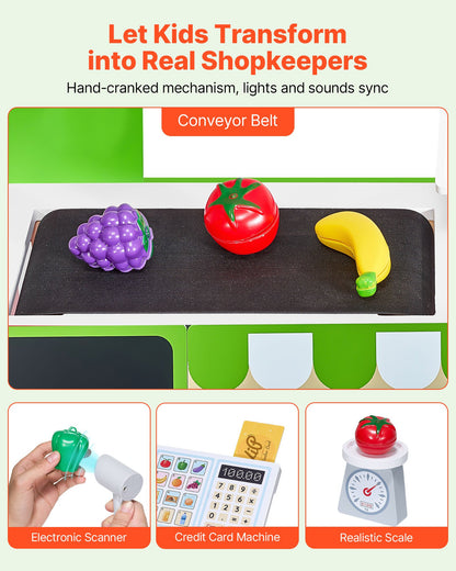 Kids Grocery Store Playset Wooden Play Market Stand With Cash Register