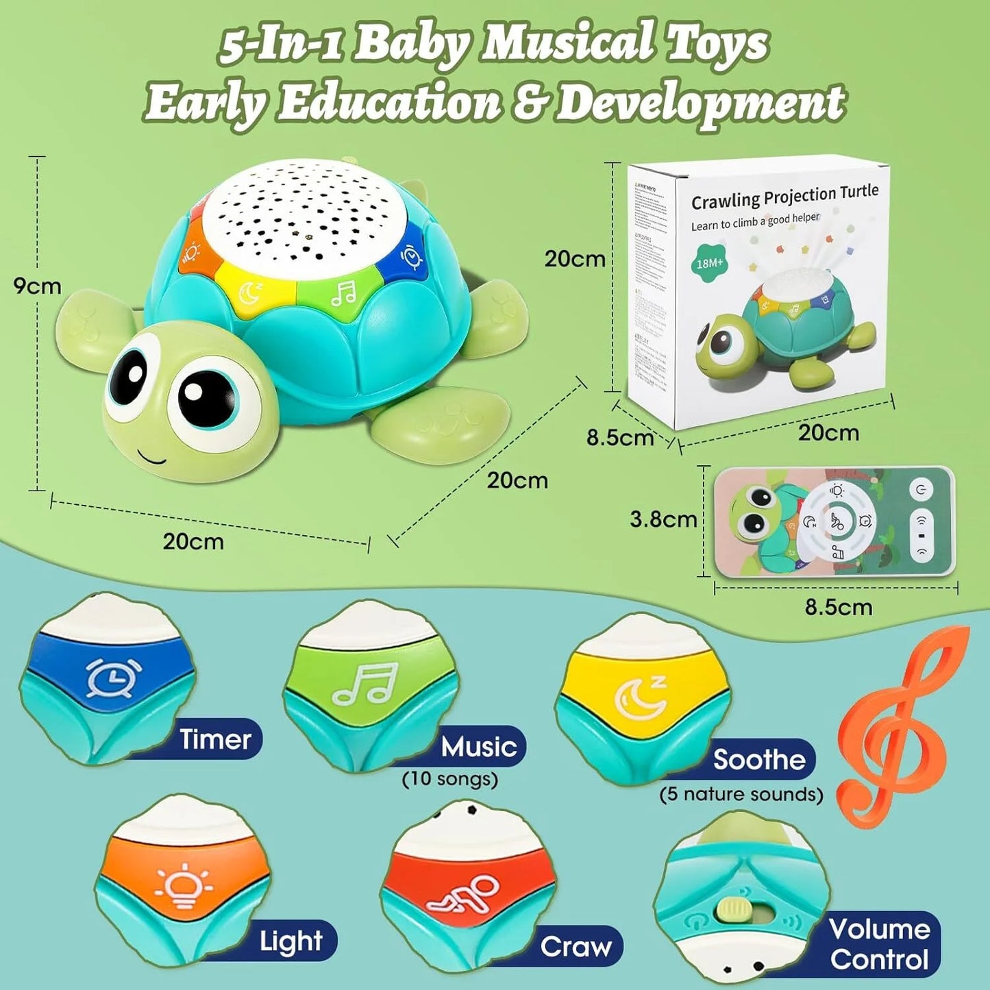 Baby Toys 6 to 12 Months, Musical Turtle Crawling Baby Toys for 12-18 Months, Early Learning Educational Toy with Light & Sound, Birthday Toy for Infant Toddler Boy Girl 7 8 9 10 Month 1-2 Year Old